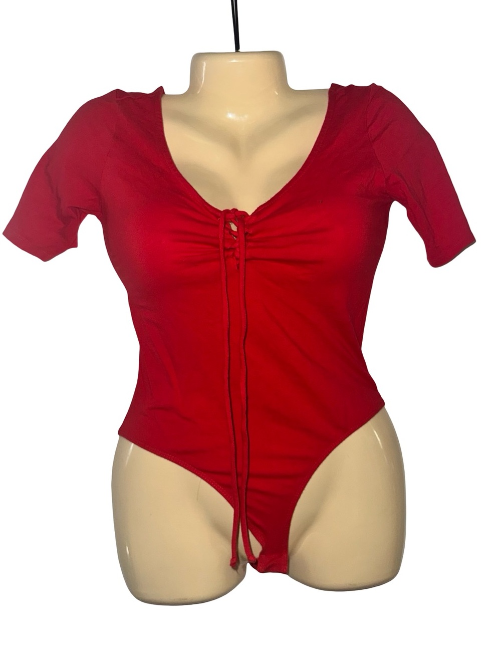 Red Lace-Up Short Sleeve Bodysuit